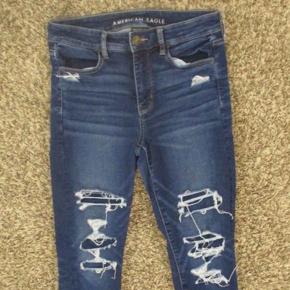 American Eagle Jeans Womens 6 Short Dark Wash High Rise Jegging Distressed Denim - Picture 3 of 9